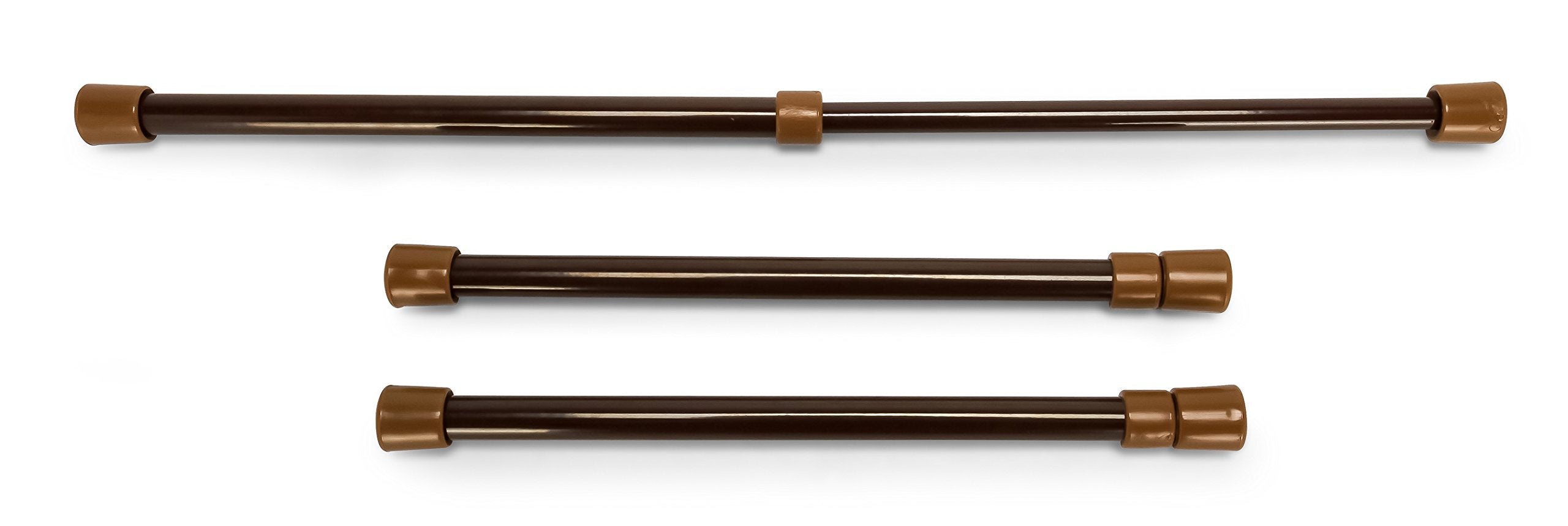 Camco 17" Cupboard Bars RV - 3 pack, Holds Food and Drinks in Place During Travel, Prevents Messy Spills, Spring Loaded and Extends Between 10" and 17" - Brown ( 44066)