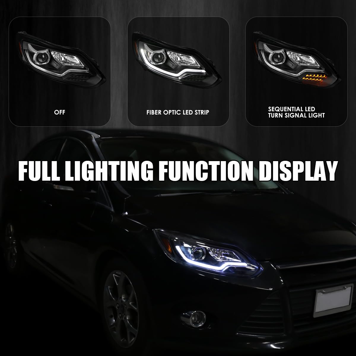 Black Projector Headlights SPEC-D TUNING w/LED Sequential Turn Signal Compatible with 2012-2014 Ford Focus, Fits Models Made in United States And Canada, Left + Right Pair Headlamps Assembly