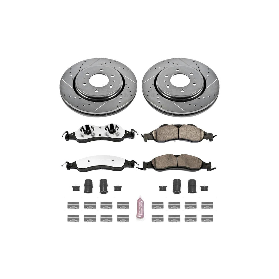 Power Stop Front Brake Kit For 2007 2008 2009 Lincoln Navigator 2007 2008 2009 Ford Expedition - Truck & Tow Carbon Fiber Ceramic Brake Pads & Drilled and Slotted Rotors Replacement, K4682-36