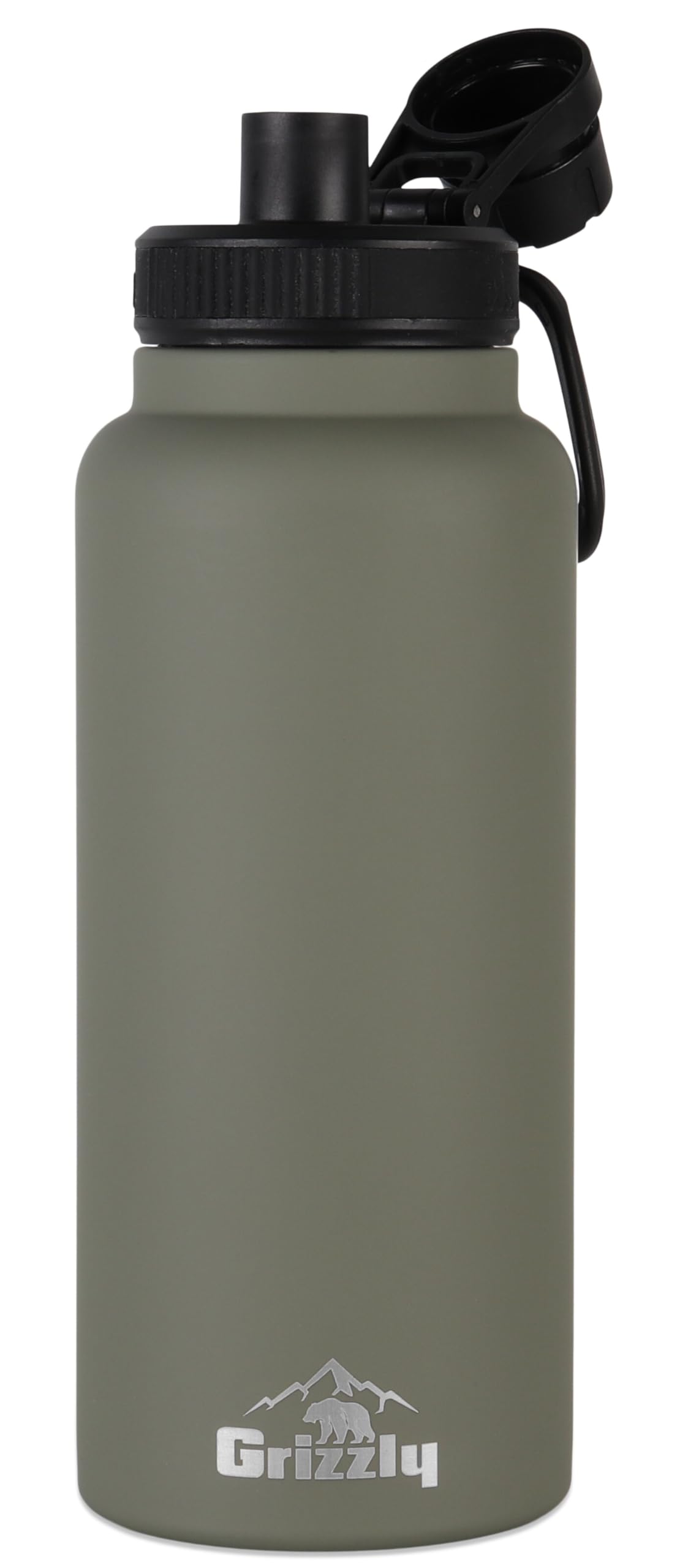30oz Grizzly Water Bottle | Vacuum Insulated | Leak Resistant Lid | Stainless Steel | for Gym Hiking Beach Sports Camping | Lunar Green