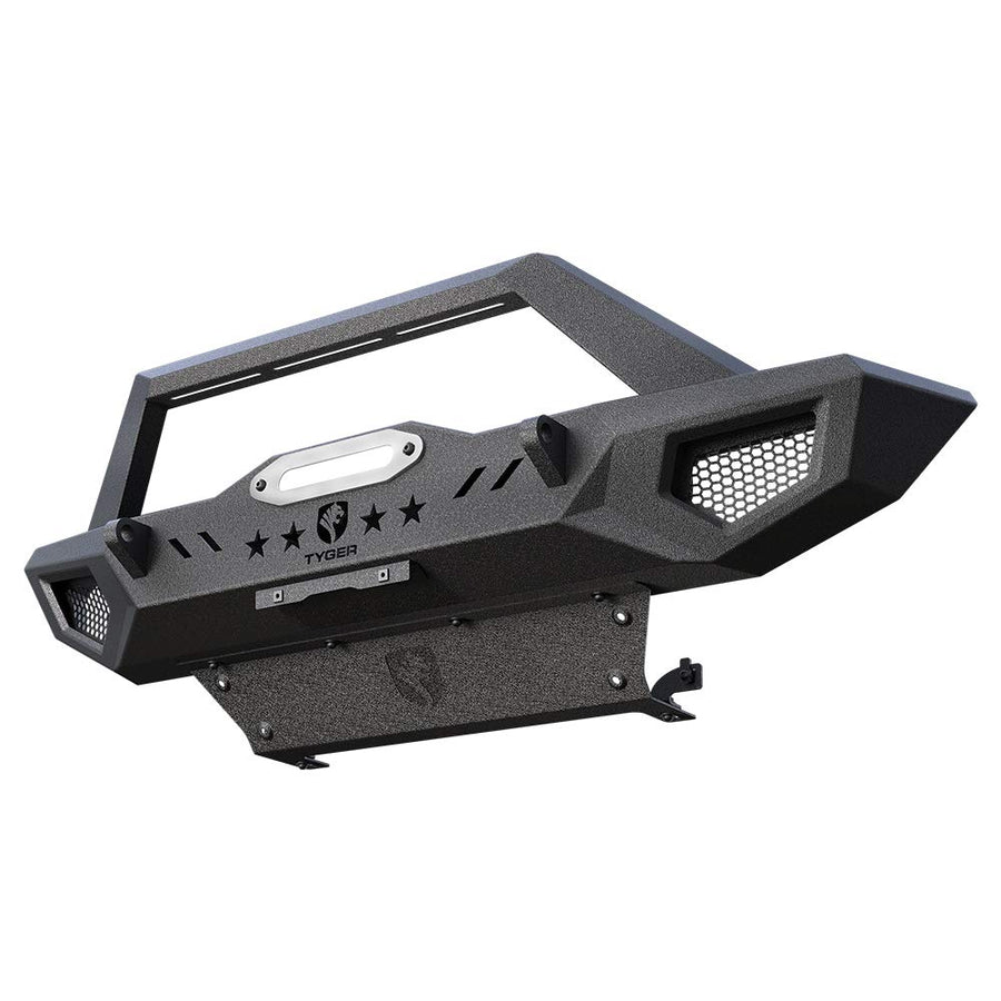 TYGER FURY Front Bumper w/Skid Plate Winch Plate Compatible with 2007-2026 Jeep Wrangler JK/JL; 2020-2026 Gladiator | Textured Black Tyger Auto TG-BP6J80068
