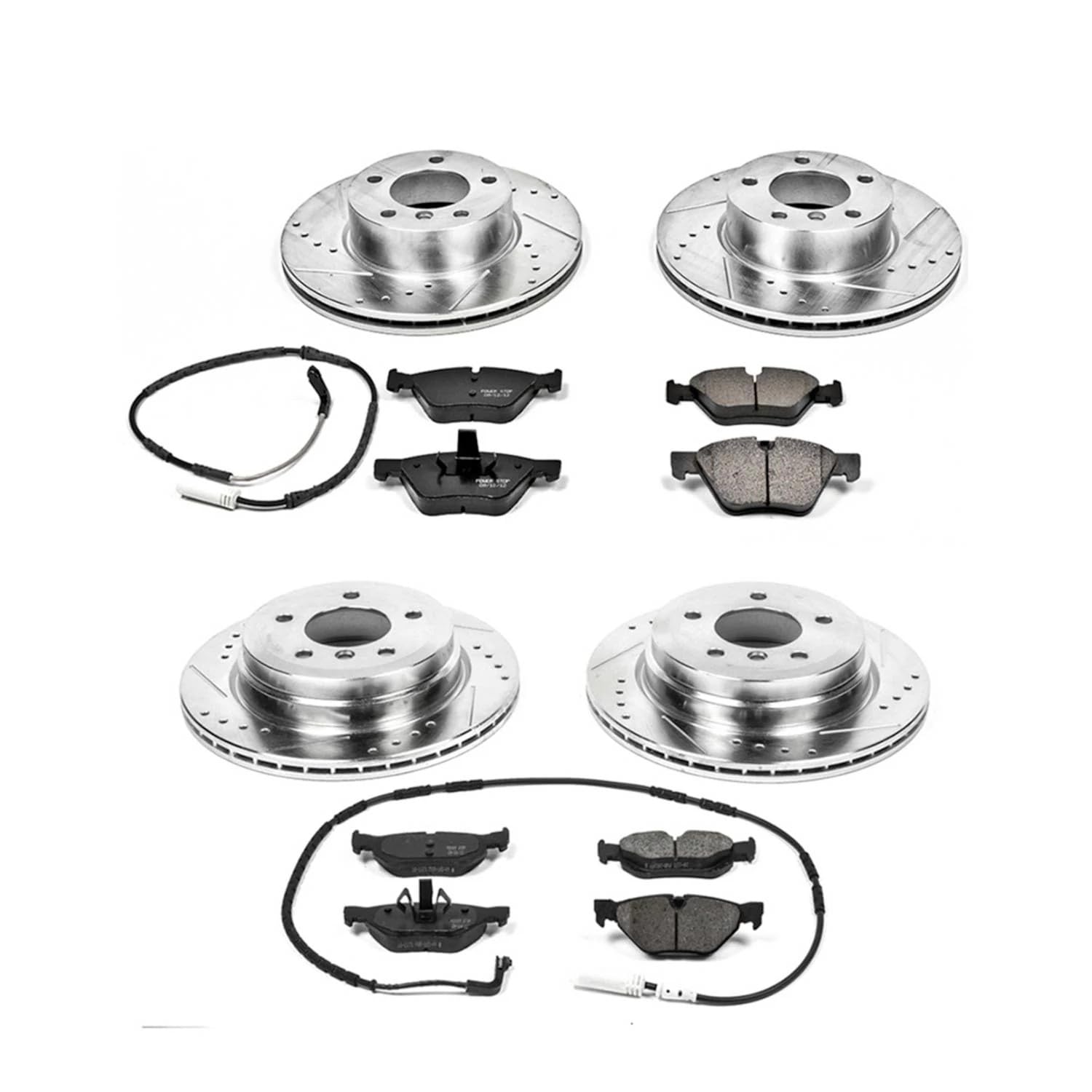 Power Stop K5357 Z23 Carbon Fiber Brake Pads Front and Rear with Drilled & Slotted Brake Rotors Kit For BMW 325xi 2006 [Model Specific]