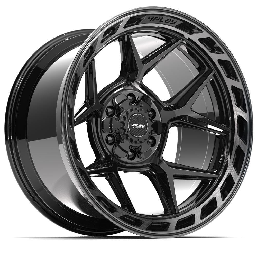4PLAY 20 Inch Wheels Rim 4P55 Fits 6x135 & 6x139.7 20x12 Gloss Black Brushed with Tinted Clear (1)