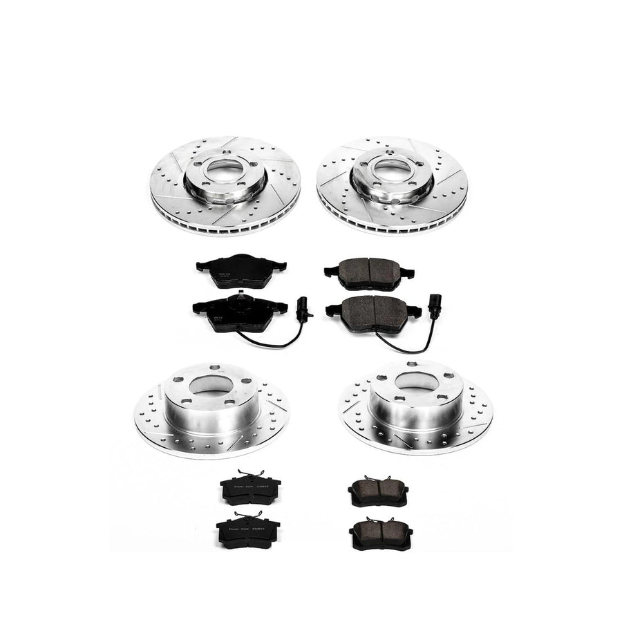 Power Stop K532 Z23 Carbon Fiber Brake Pads Front and Rear with Drilled & Slotted Brake Rotors Kit For Audi A6 Quattro 1998-2001 [Model Specific]