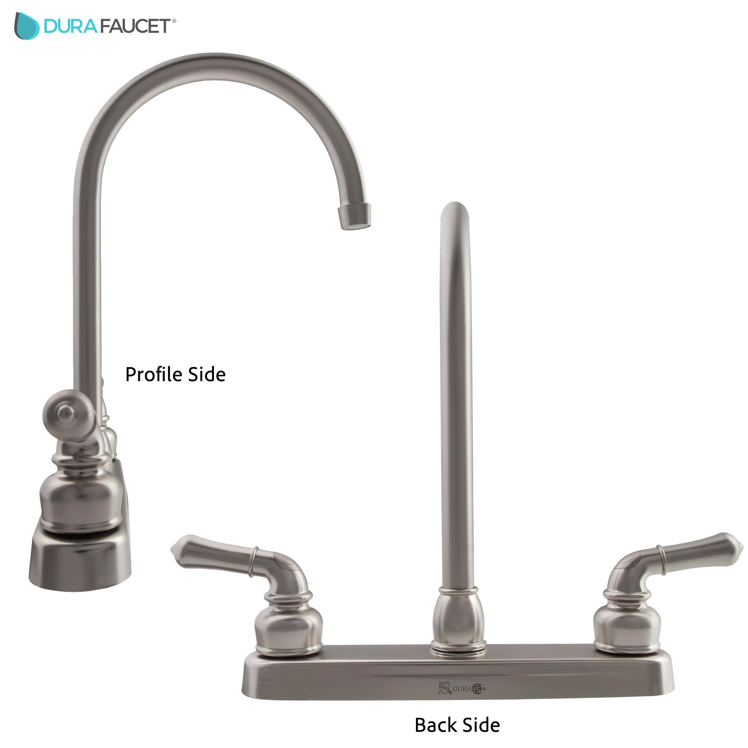 Dura Faucet RV DF-PK330HC-SN J-Spout Kitchen Sink Faucet (Brushed Satin Nickel)