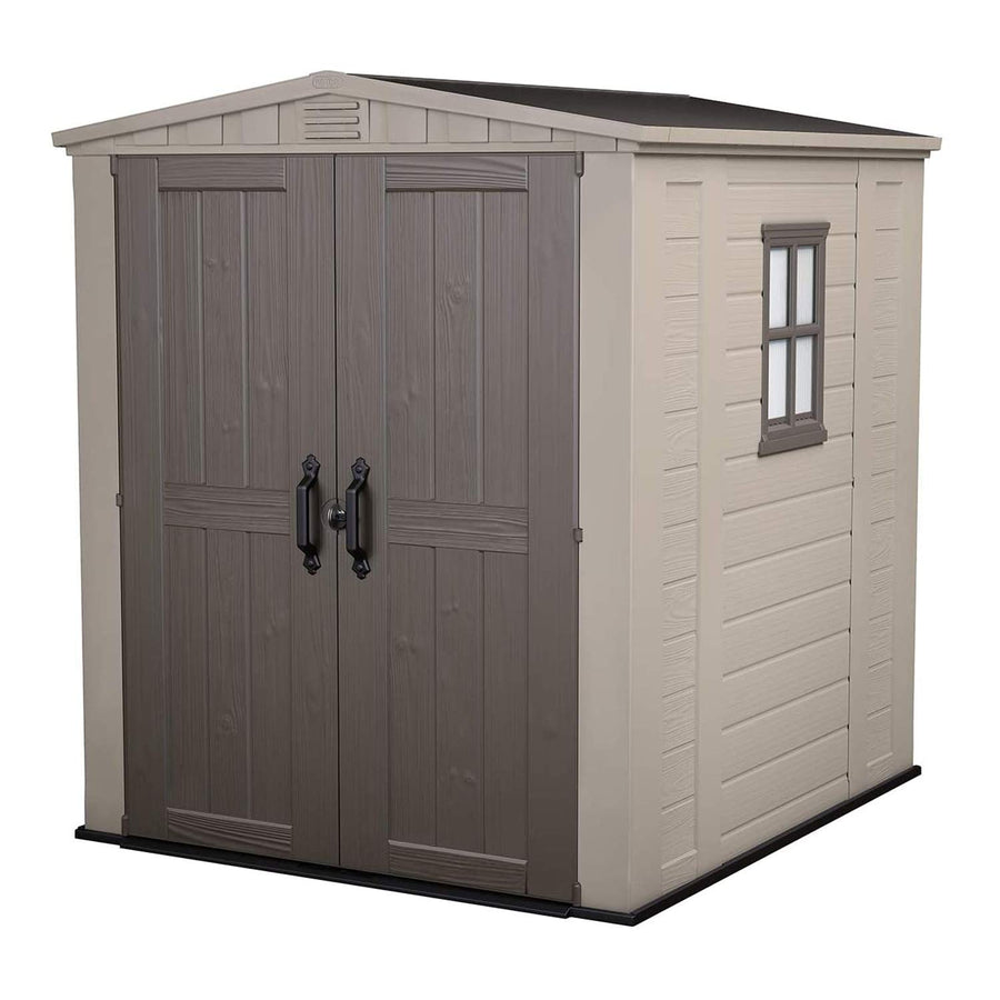 Factor Keter 6x6 Large Resin Outdoor Storage Shed for Patio Furniture, Lawn Mower, and Bike Storage