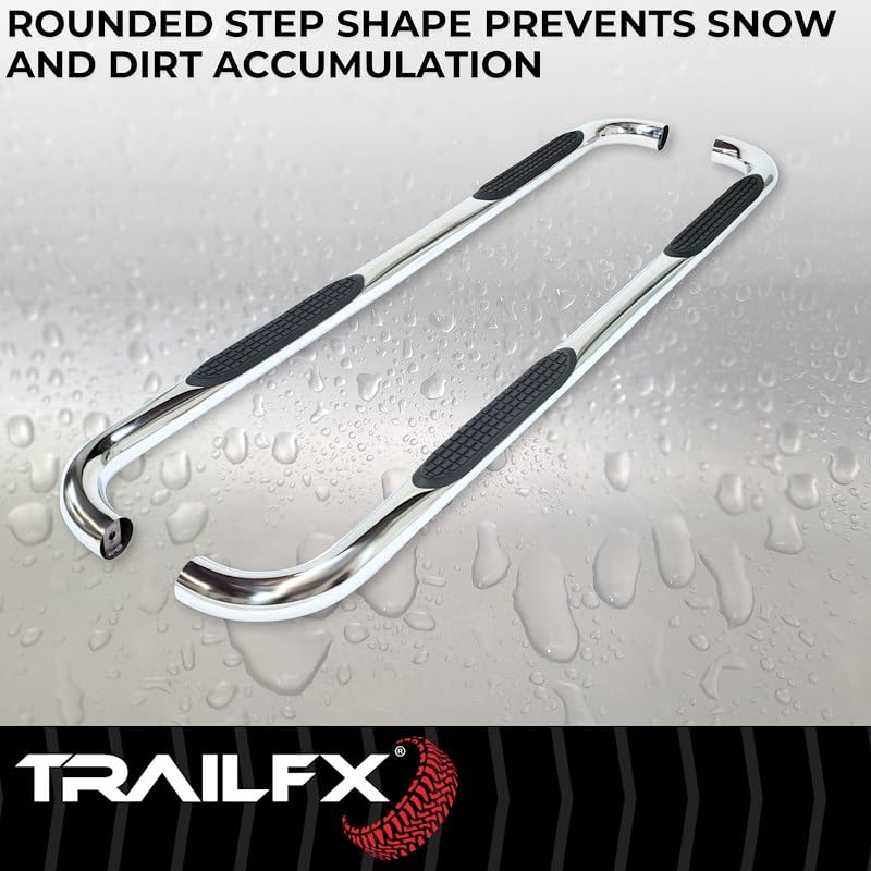 TrailFX Nerf Bars 2021-2025 Fits Ford Bronco Sport Polished 3 Inch Round Bent Stainless Steel with Step Pads Rocker Panel Mount Running Boards with Mounting Hardware TrailFX A0065S