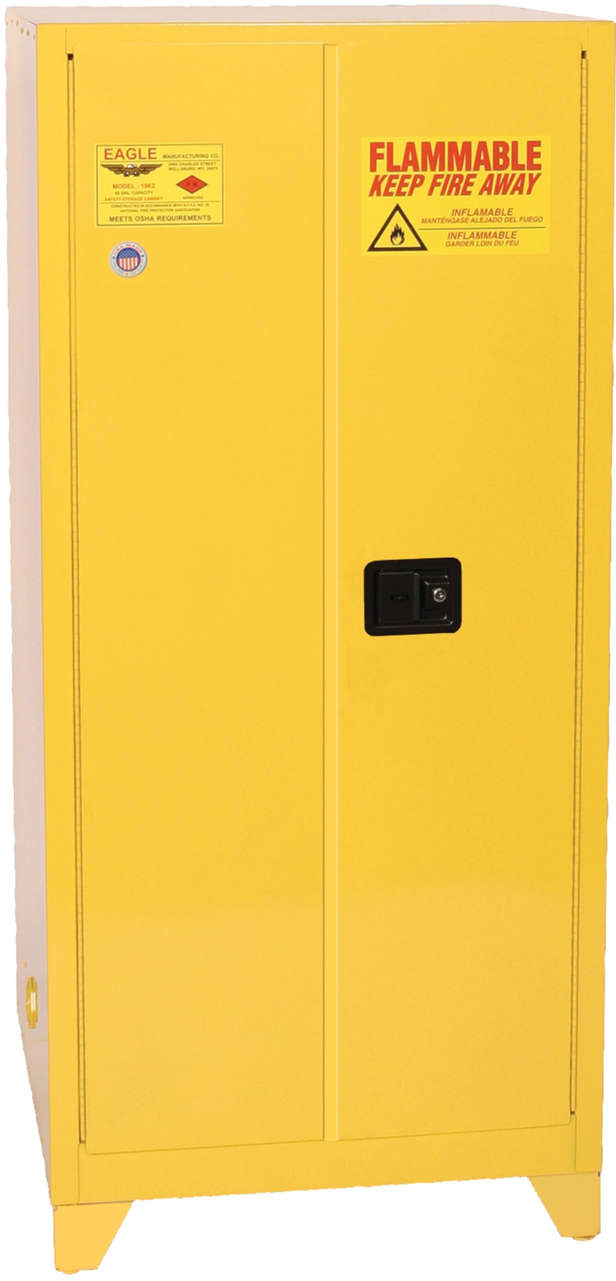 60 Gallon Eagle American Made F﻿lammable Liquid Storage Cabinet with Legs, Self-Close Fireproof Cabinet for Schools, Garages, Manufacturing Facilities, 34" x 34" x 69", 6010XLEGS