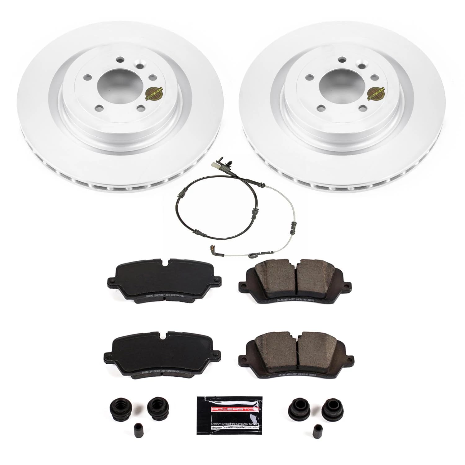 Power Stop Z23 CRK8512, Front and Rear Kit-Coated Brake Rotors, Carbon Ceramic Brake Pads