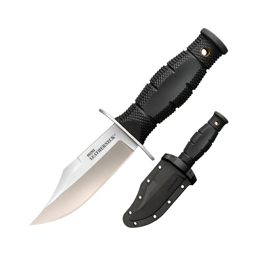 Cold Steel Clip Point Mini Leatherneck Compact Lightweight 3.5" 8CR13MOV Steel Fixed Blade Outdoor Hunting Utility Knife, 3.25" Textured Ergonomic Kray-Ex Handle, Secure-Ex Sheath