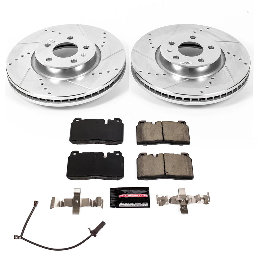 Power Stop K7072 Z23 Front Carbon Fiber Brake Pads with Drilled & Slotted Brake Rotors Kit For Audi Q5 2013 [Model Specific]