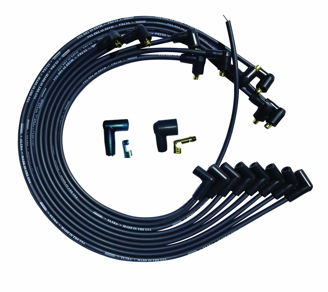 Moroso Ultra Series 51029 Black Spark Plug Wires, Small Block Chevy, Under Header Routing, 90 Degree Plug Ends, Non HEI Distributor