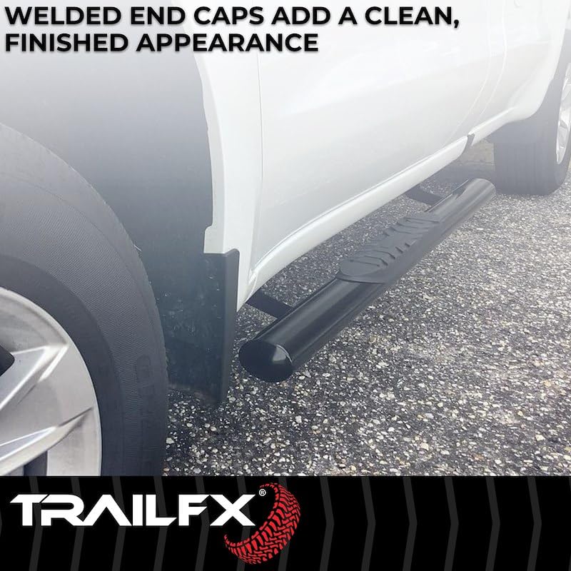 Nerf Bar TrailFX Side Steps Fits Honda Ridgeline 2017–2025 Black Powder Coated Mild Steel with Step Pads 4-Inch Oval Straight Rocker Panel Mount Set of 2 Running Boards TrailFX A1541B
