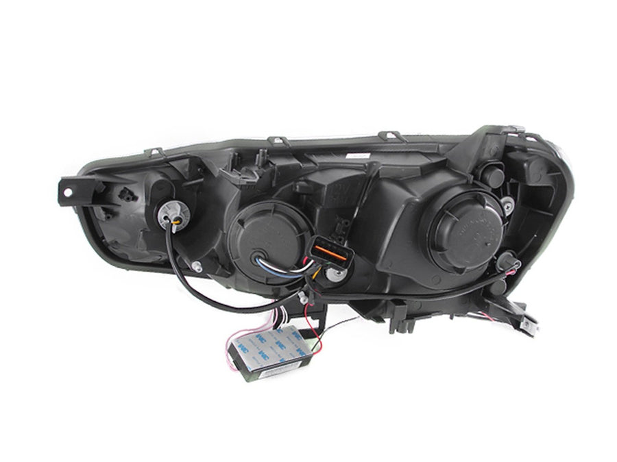 Anzo USA Black Halo 121428 Projector Headlight with Clear Lens and Amber Reflector for Mitsubishi Lancer