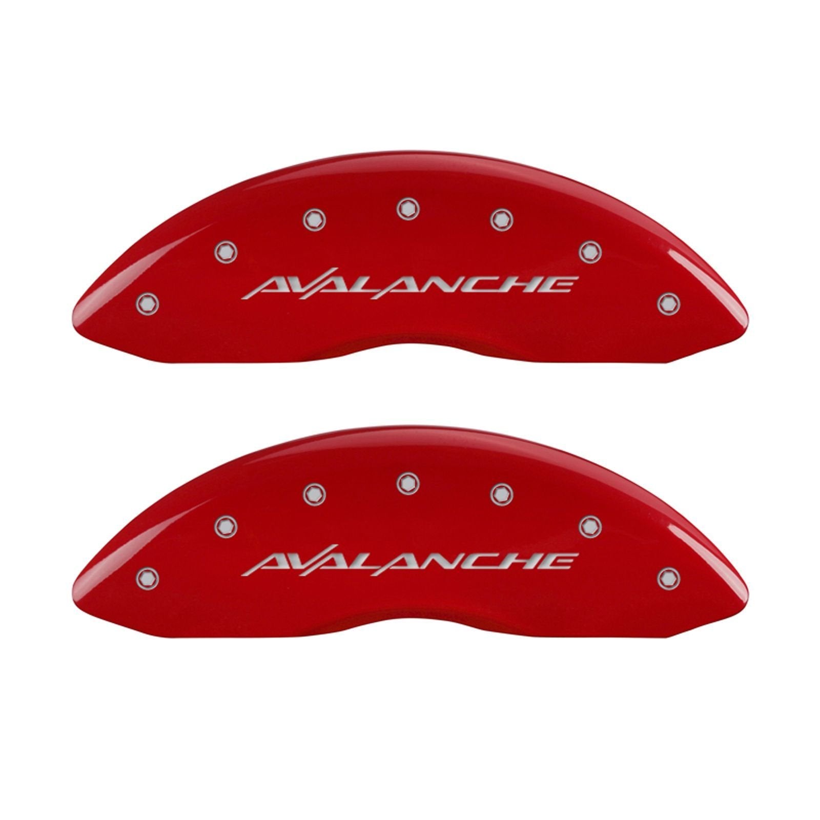 MGP Caliper Covers 'Avalanche' 14002SAVLRD Engraved Caliper Cover with Red Powder Coat Finish and Silver Characters, (Set of 4)