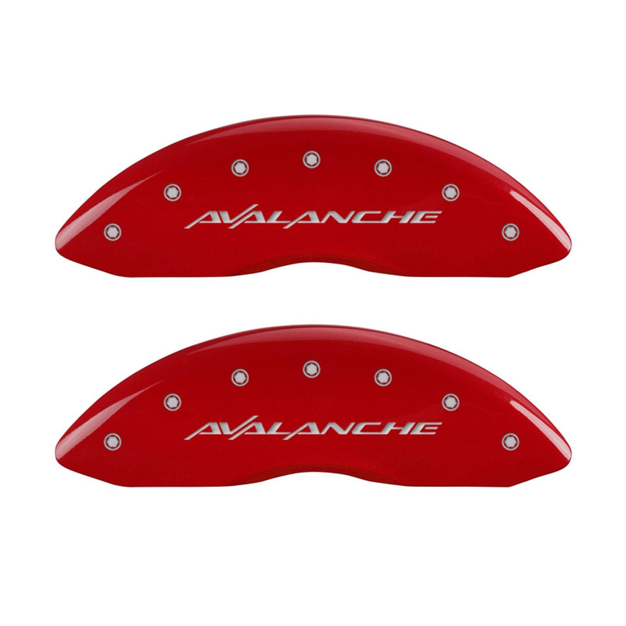 MGP Caliper Covers 'Avalanche' 14002SAVLRD Engraved Caliper Cover with Red Powder Coat Finish and Silver Characters, (Set of 4)