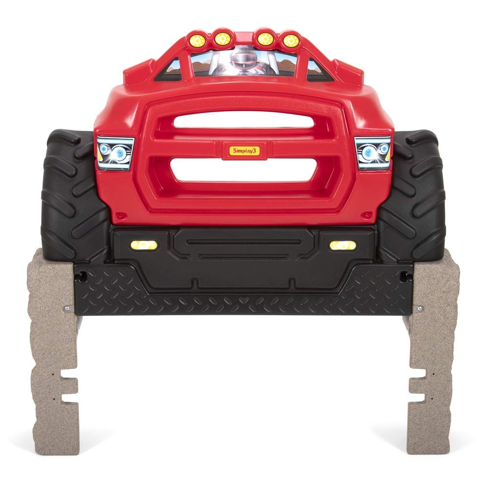 Monster Truck Simplay3 Headboard, Twin Size Plastic Car Bed Headboard for Kids, Toddlers and Boys with Toy Car Storage - Red, Made in USA