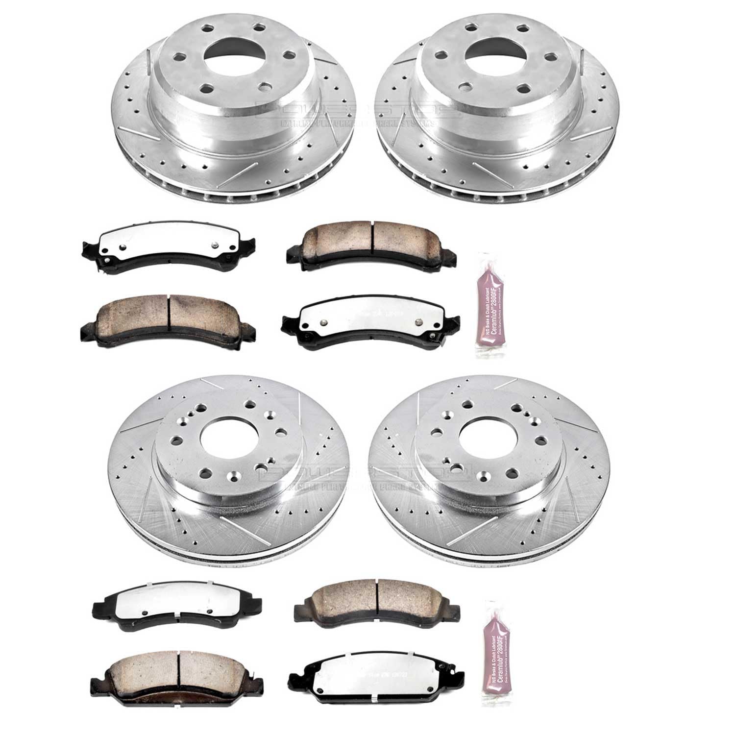 Power Stop Brake Kit Front and Rear For 2009 2010 2011 2012 2013 2014 Chevrolet Express 1500 - Truck & Tow Carbon Fiber Ceramic Pads & Drilled and Slotted Rotors Replacement, K2826-36