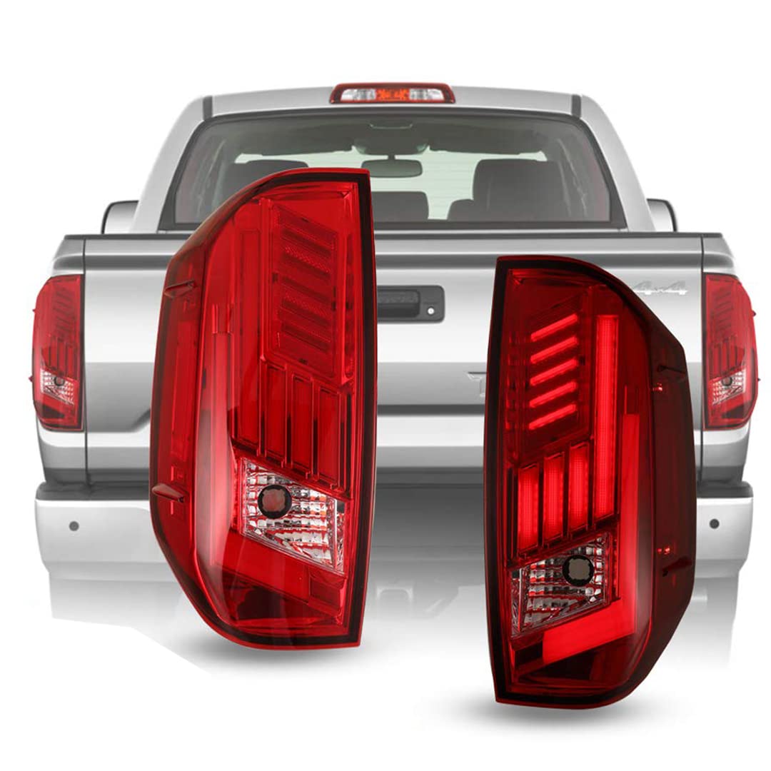 Tail Lights Assembly Winjet For 2014-2021 Toyota Tundra with Led Sequential Turn Signals DRL Brake Lights Rear Lamps Pair Replacement for Tundra Pickup Passenger and Driver Side (Red Lens)