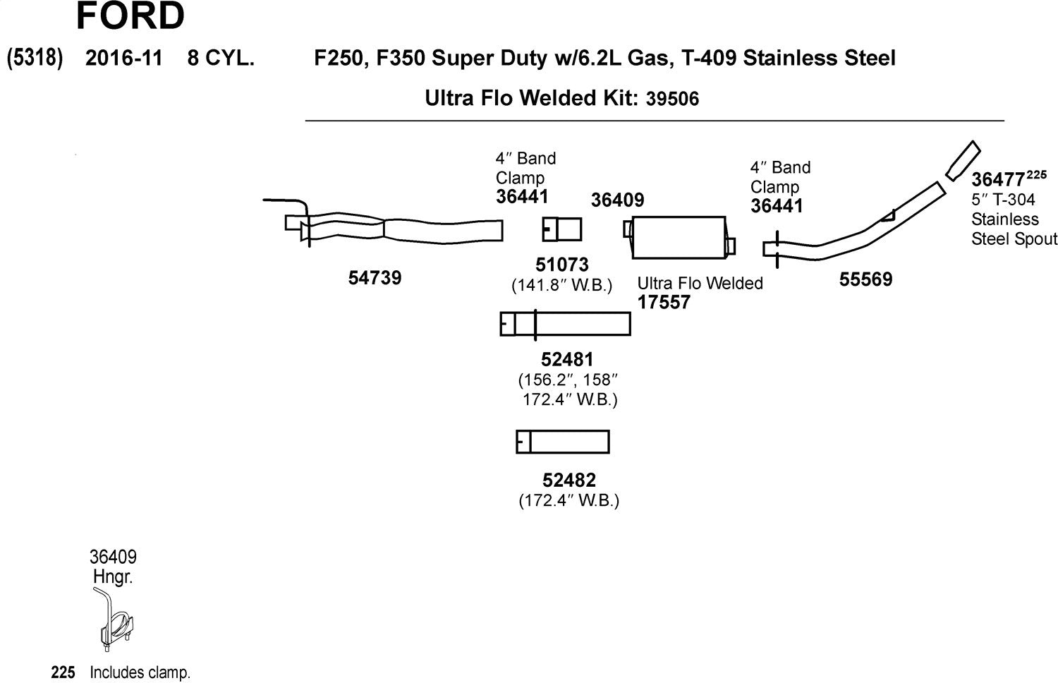 Exhaust Y Pipe Dynomax 54739 for Ford F-250 Super Duty