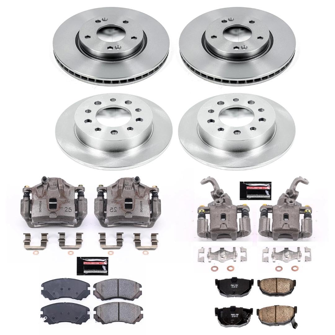 Power Stop KCOE166 Replacement Autospeciality Front and Rear Caliper Kit- OE Rotors, Ceramic Brake Pads, Calipers For Hyundai Tiburon 2003 [Model Specific]