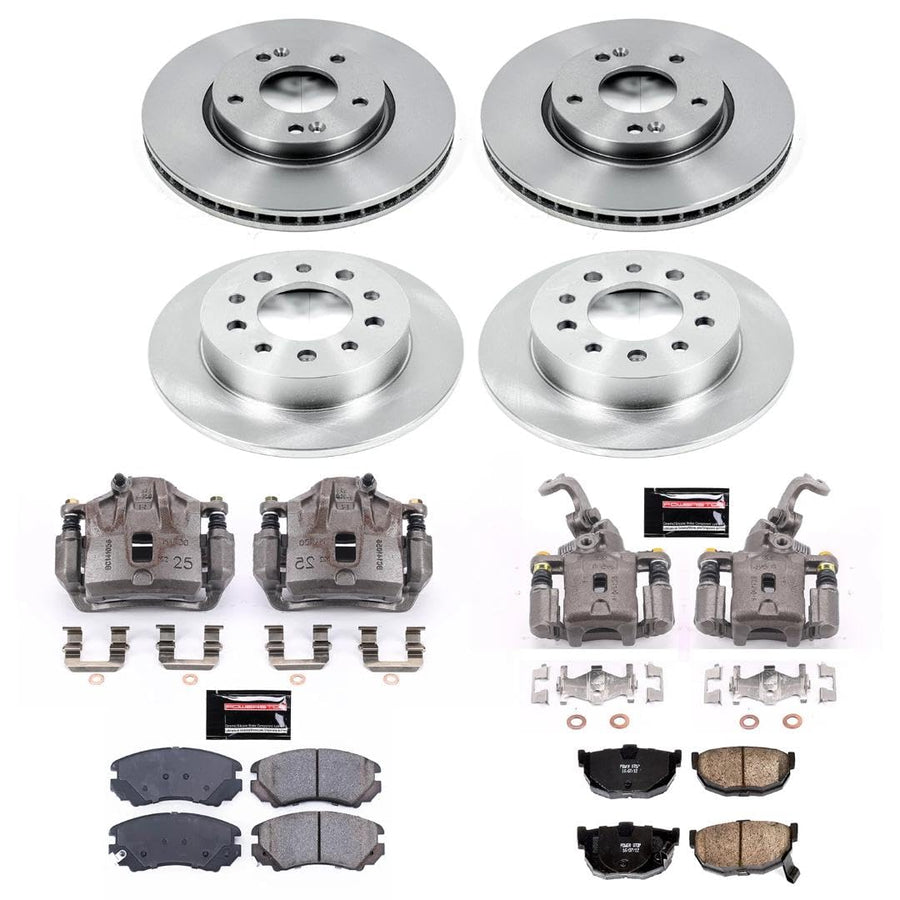 Power Stop KCOE166 Replacement Autospeciality Front and Rear Caliper Kit- OE Rotors, Ceramic Brake Pads, Calipers For Hyundai Tiburon 2003 [Model Specific]