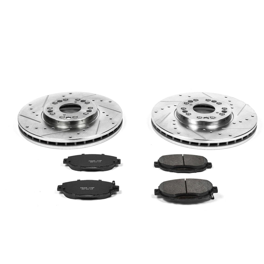 Power Stop K1073 Z23 Carbon Fiber Brake Pads with Drilled & Slotted Brake Rotors Kit For Lexus SC300 1999-2000, Lexus SC400 1992-2000 [Model Specific]