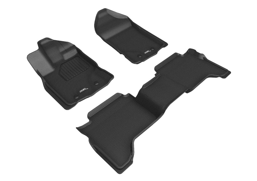 MAXpider 3D All-Weather Floor Mats for Ford Ranger Super Crew 2019-2022 Custom Fit Car Floor Liners, Kagu Series (1st & 2nd Row, Black)
