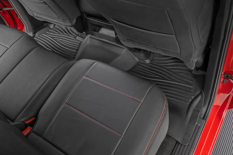 Flex-Fit Rough Country Floor Mats for Chevy Silverado & GMC Sierra 1500/2500HD/3500HD (2014–2018) Crew Cab - Front & Rear Set, All-Weather Non-Slip TPE Liners w/Spill Saver Lip