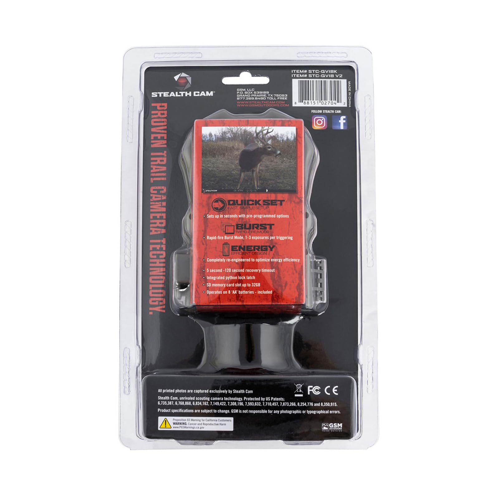 Combo Pack Stealth Cam QV18K - 18MP Photo & 720P Video at 30FPS 0.8 Sec Trigger Speed Wireless Hunting Trail Camera, 8 AA Batteries & 16GB SD Card Included