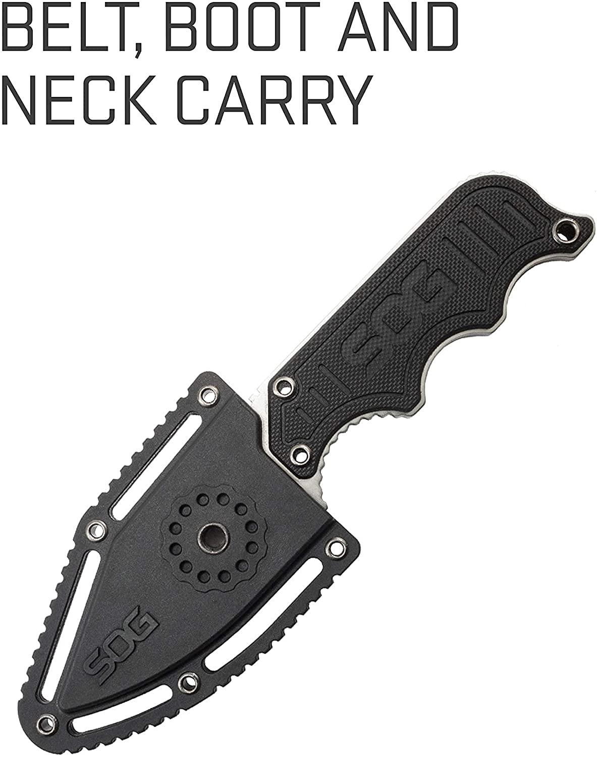SOG Instinct Boot Knife - Small Fixed Blade Knife, EDC Knife, Neck Knife, 2.3 Inch Full Tang Blade w/ Knife Sheath and Clip, 4in. x 1in. x 8.5in. (NB1012-CP), Black