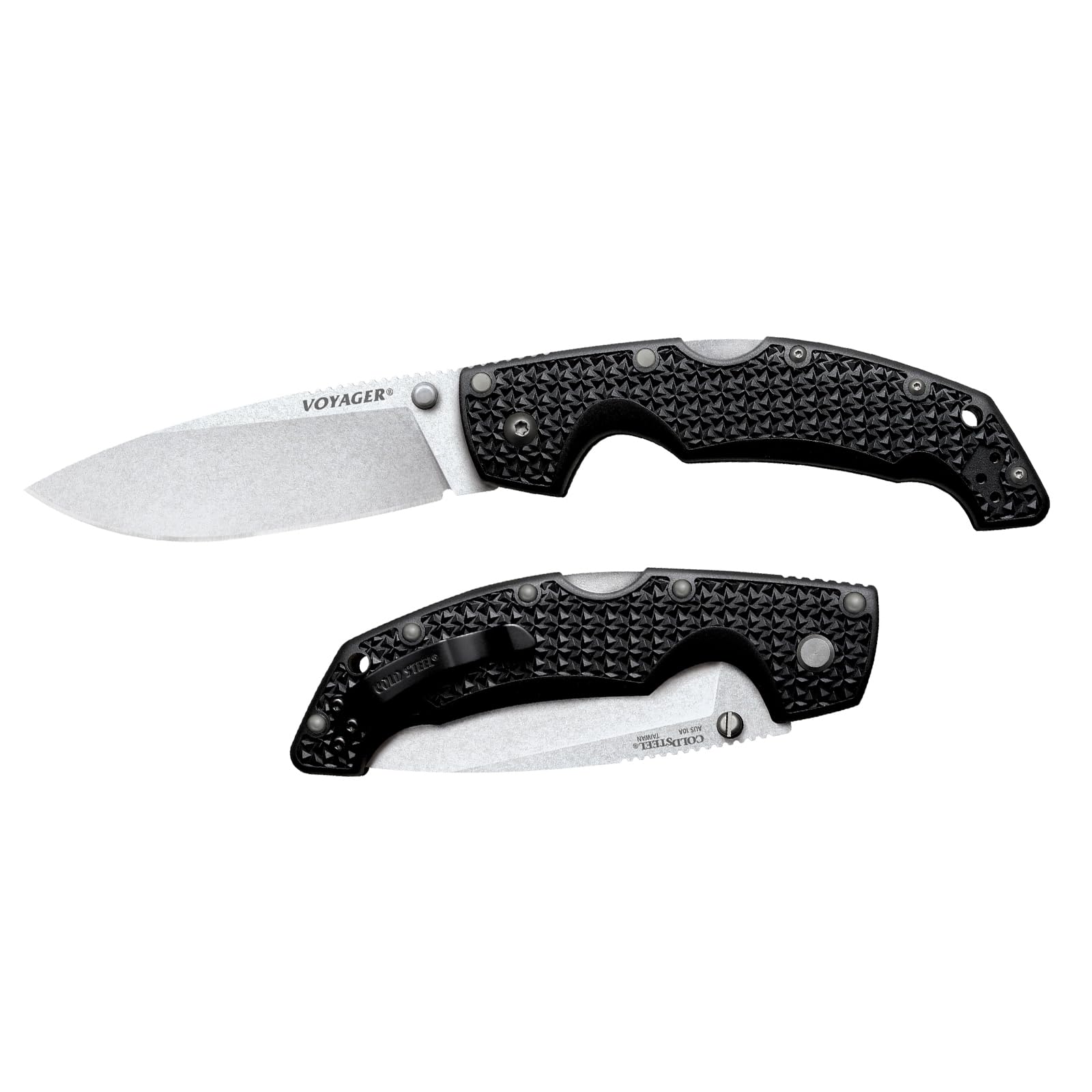 Cold Steel Large Voyager 4" AUS10A Drop Point Razor-Sharp Blade 5.25" Griv-Ex Handle Everyday Carry Tactical Folding Knife w/Tri-Ad Lock