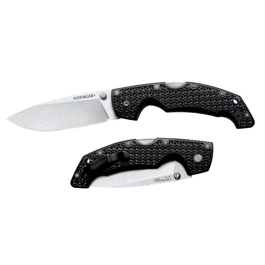 Cold Steel Large Voyager 4" AUS10A Drop Point Razor-Sharp Blade 5.25" Griv-Ex Handle Everyday Carry Tactical Folding Knife w/Tri-Ad Lock