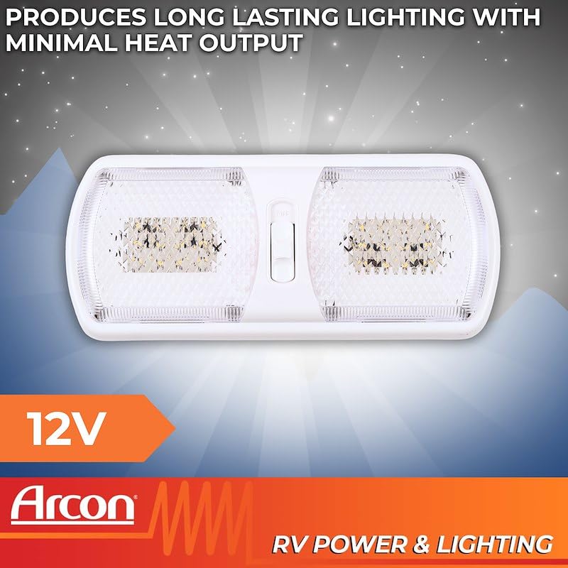 LED Arcon Double Ceiling Light 12V Soft White SMD Clear Lens 11.56 x 4.95 Inch Euro-Style Dome Lighting with On Off On Switch RV Camper Trailer Interior Light 20712N