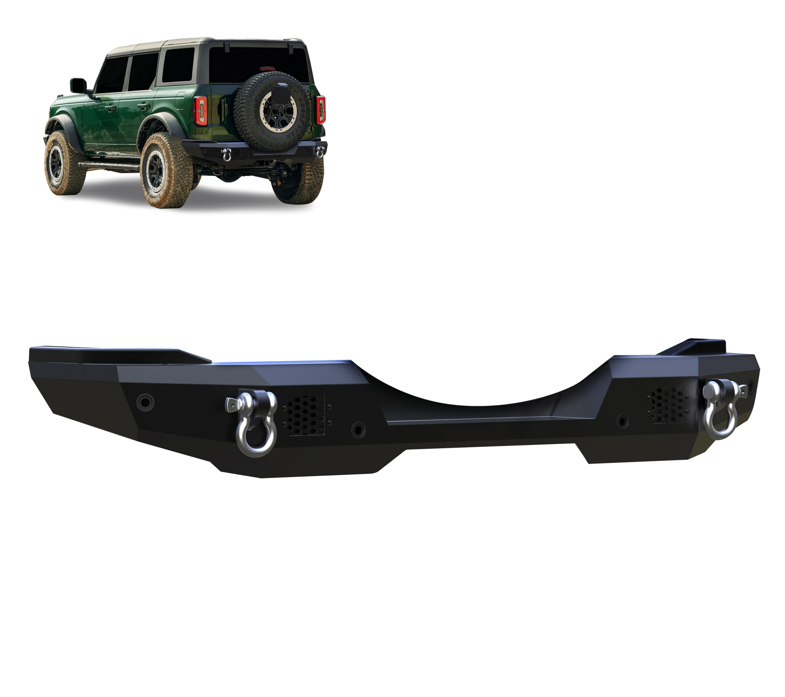 Heavy Duty Black Horse Armour Rear Bumper Plate Style Full Width Matte Black Compatible with 2021-2024 Ford Bronco-ARB-FB22
