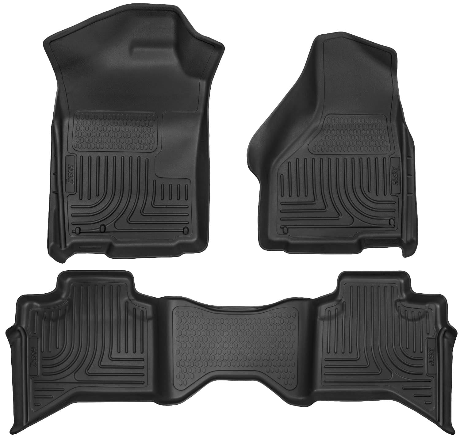 Weatherbeater Series Husky Liners | 2nd & Front Seat Floor Liners - Black | 99011 | Fits 2009-2018 Dodge Ram 1500 Quad Cab, 2019-2022 Ram 1500 Classic Quad Cab 3 Pcs