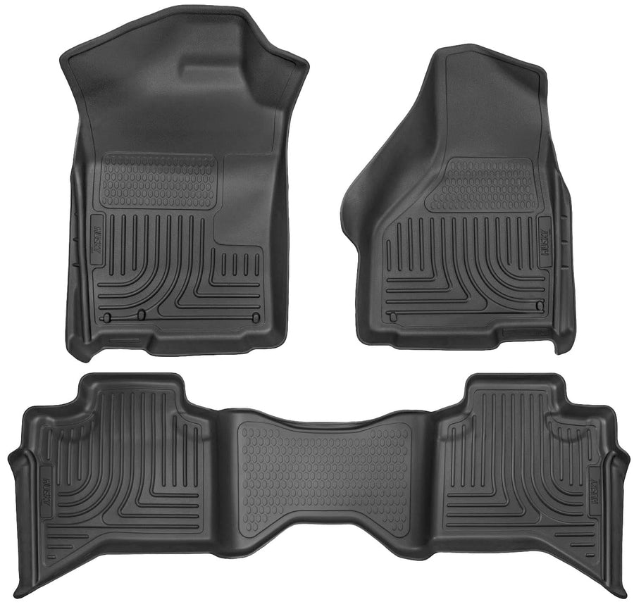 Weatherbeater Series Husky Liners | 2nd & Front Seat Floor Liners - Black | 99011 | Fits 2009-2018 Dodge Ram 1500 Quad Cab, 2019-2022 Ram 1500 Classic Quad Cab 3 Pcs