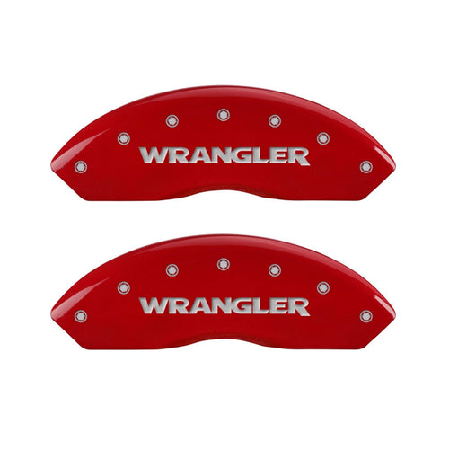 MGP Caliper Covers Red Powder Coat Finish 42014SWRGRD Front and Rear Caliper Cover, Set of 4 (WRANGLER Silver Characters, Engraved)