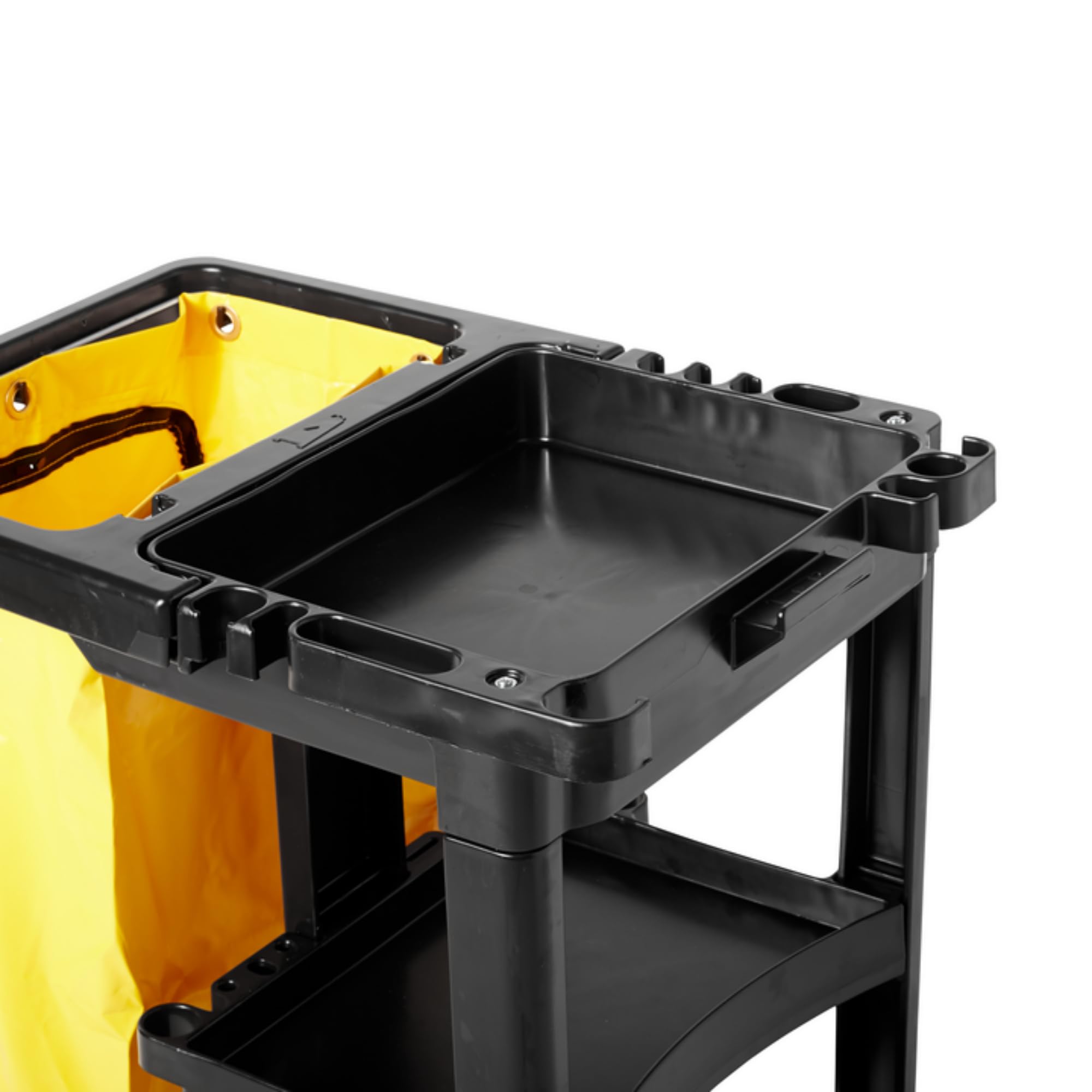 Rubbermaid Commercial 3-Shelf Traditional Janitorial Cleaning Cart, Wheeled with Zippered Yellow Vinyl Bag, for Business/School/Office/Janatorial Cleaning