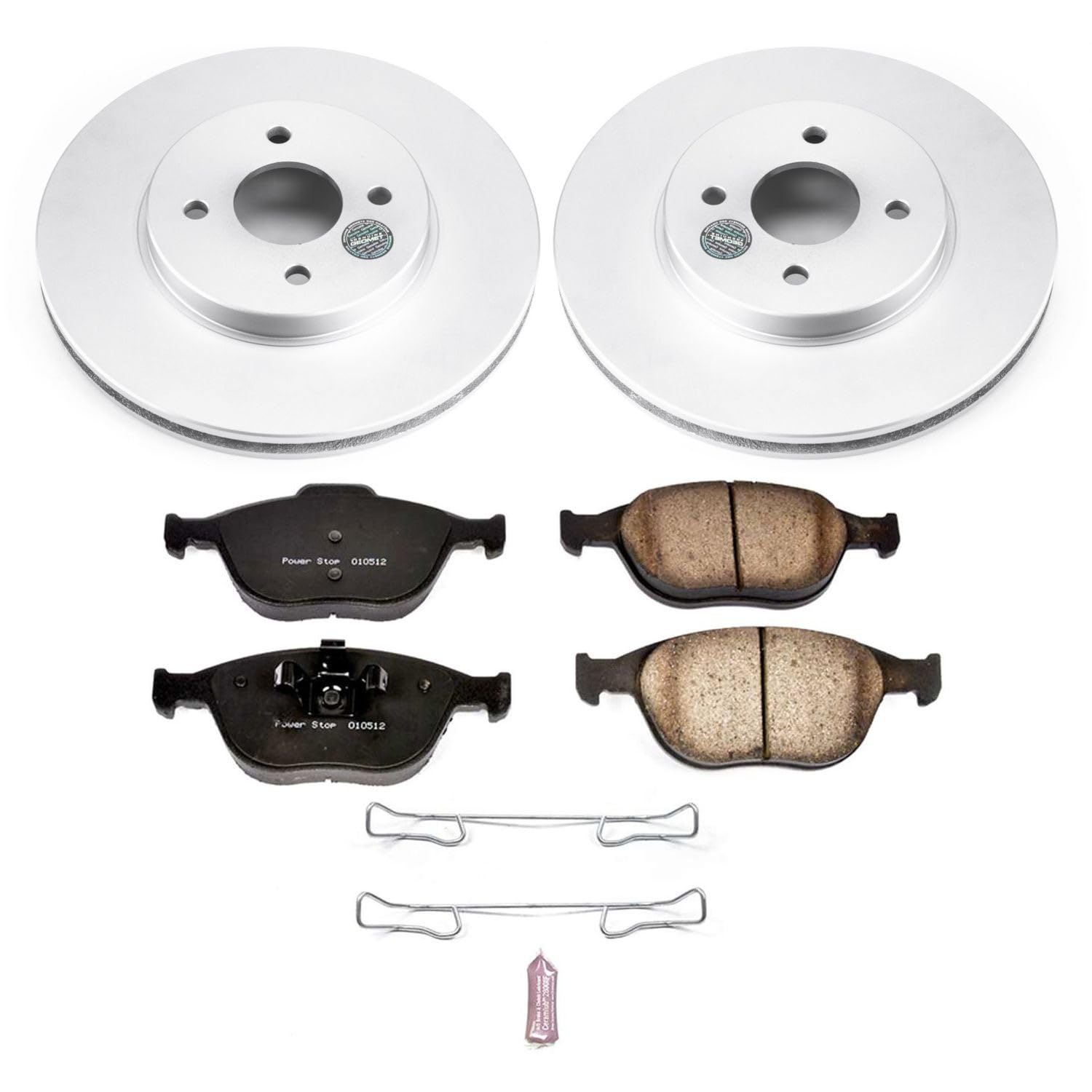 Power Stop Front Coated Brake Rotors and Z17 Ceramic Brake Pads Kit CRK5101 For Ford Focus 2002-2004 [Model Specific]