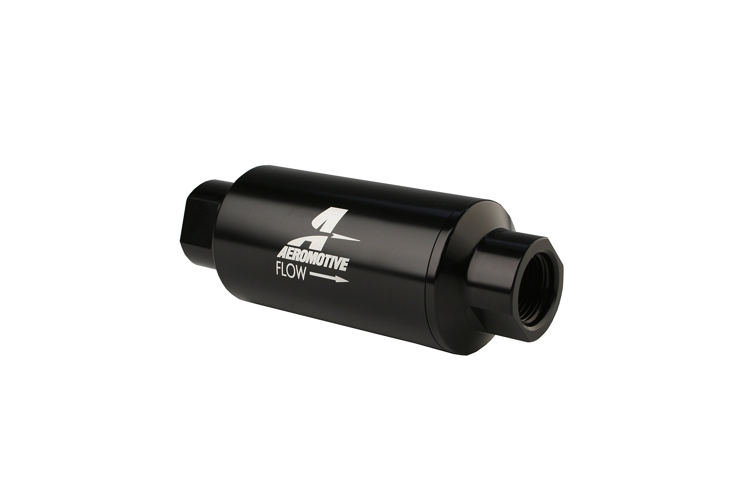 In-Line Aeromotive 12321 Filter, 10-Micron Fabric Element, ORB-10 Port, Bright-Dip Black, 2" OD