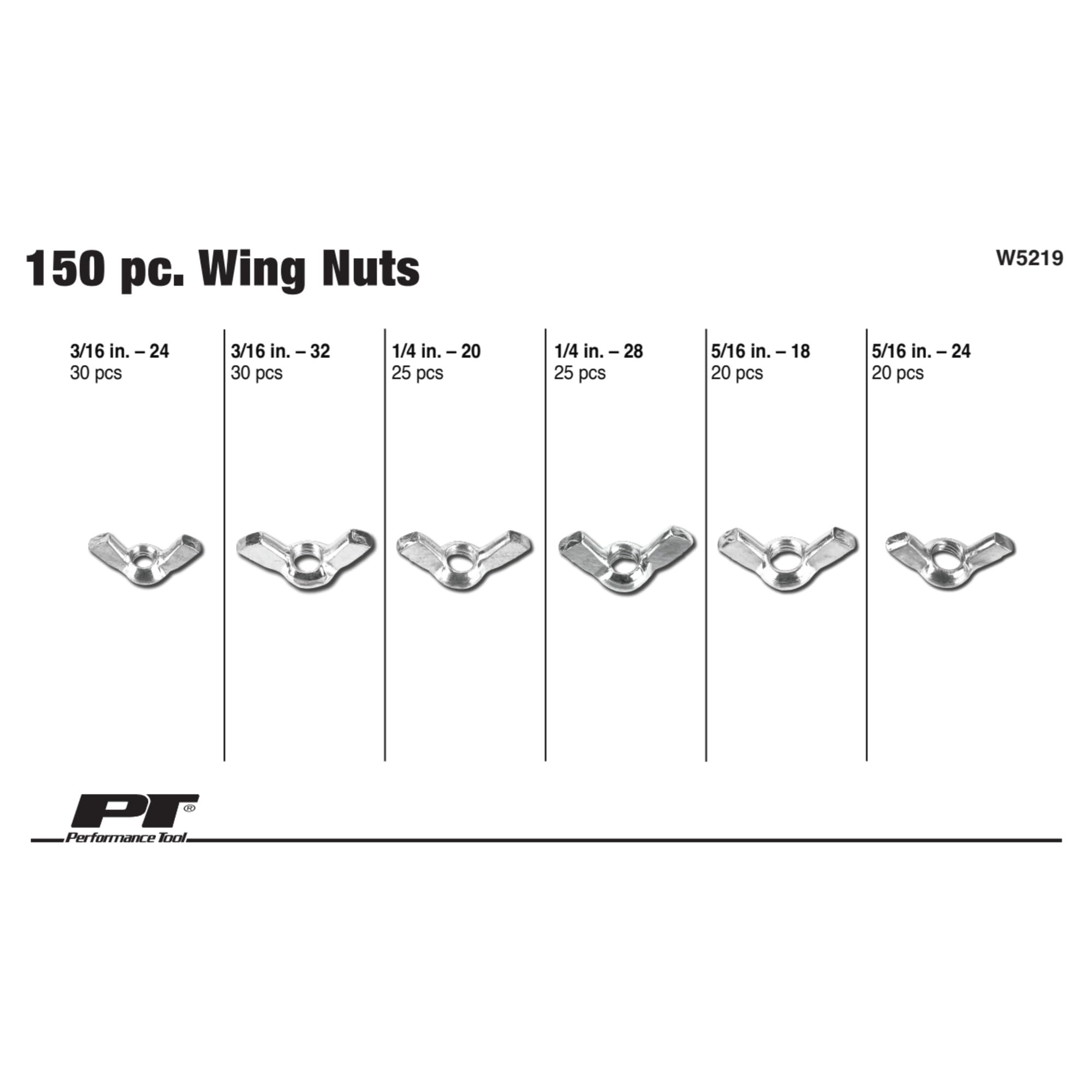 150pc Performance Tool Wing Nut Assortment With Case