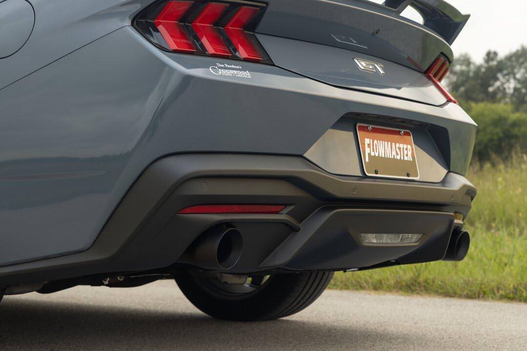 Flowmaster Outlaw Series 818160 Axle-Back Exhaust Kit 3 Inch 409 Stainless Steel with 4 Inch Black Quad Tips without Valves Compatible with 2024 Ford Mustang GT 5.0L Coyote and 2.3L EcoBoost