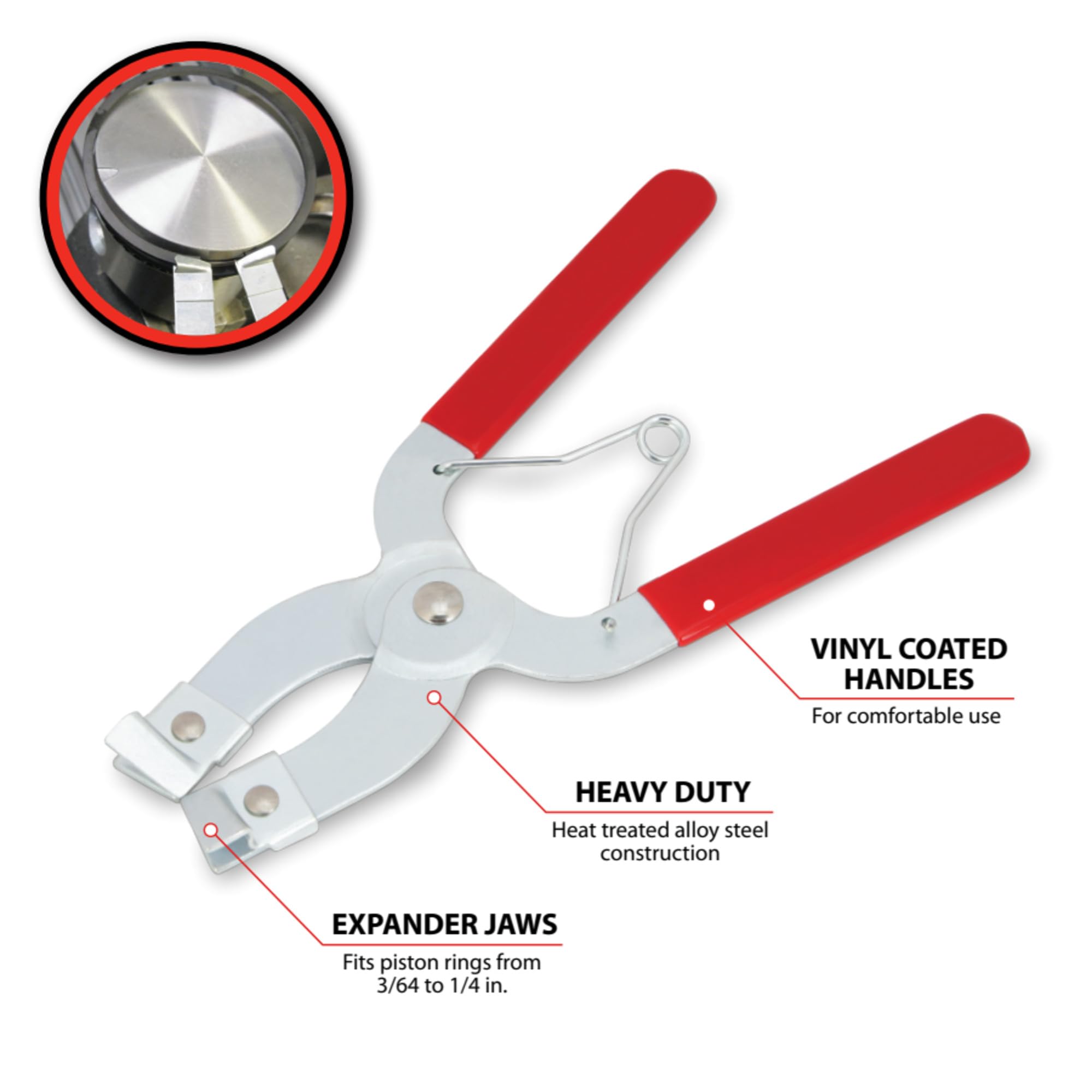 W80575 Performance Tool Piston Ring Compressor Pliers - Installs and Removes Rings 3/64-Inch through 1/4-Inch - Comfortable Vinyl Grip Handles