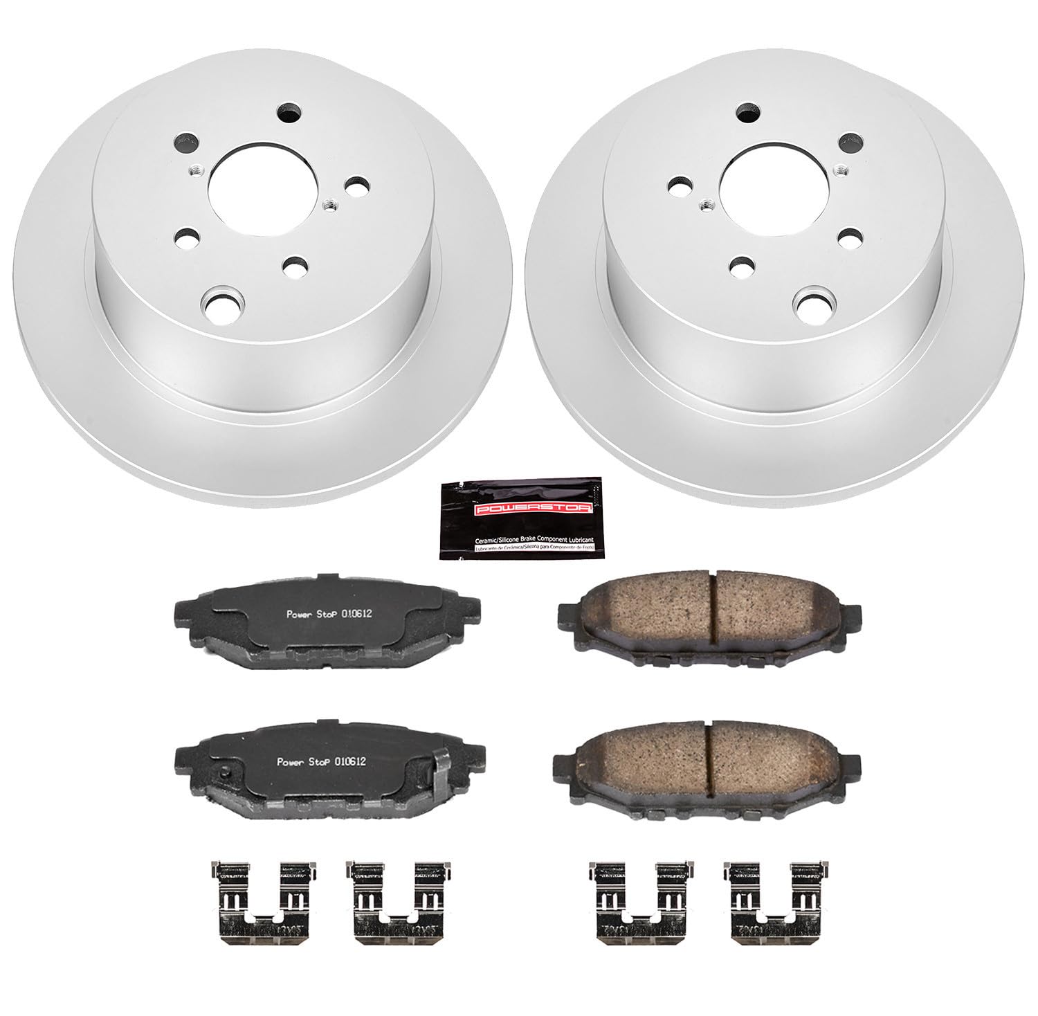 Power Stop CRK6107 Rear Coated Brake Rotor and Pad Kit Geomet