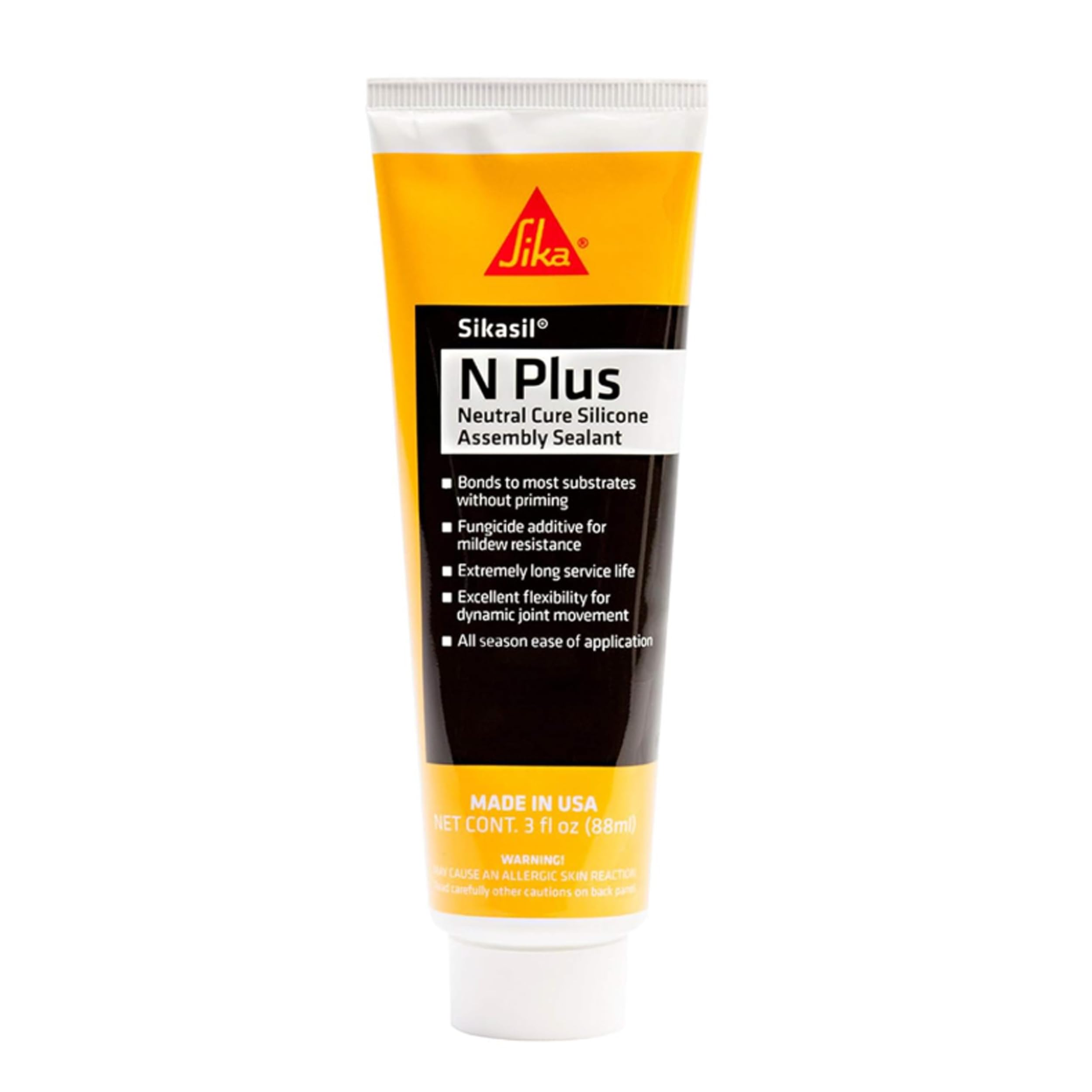 Sikasil-N Plus Clear Silicone Sealant, 3 fl oz – Multi-Surface High-Performance Adhesive for Window, Door, and General Sealant Applications