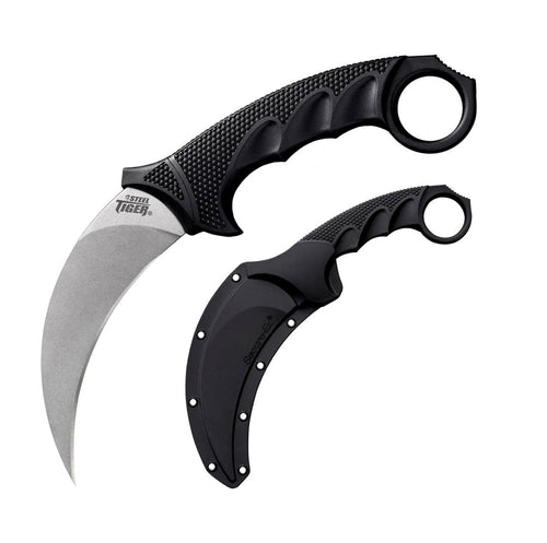 Tiger Cold Steel 4.75'' Japanese Aus8A Stainless Steel W/ Stonewashed Finish Karambit Shape Fixed Blade Tactical Hunting Knife, Kray-Ex Handle, Secure-Ex Sheath