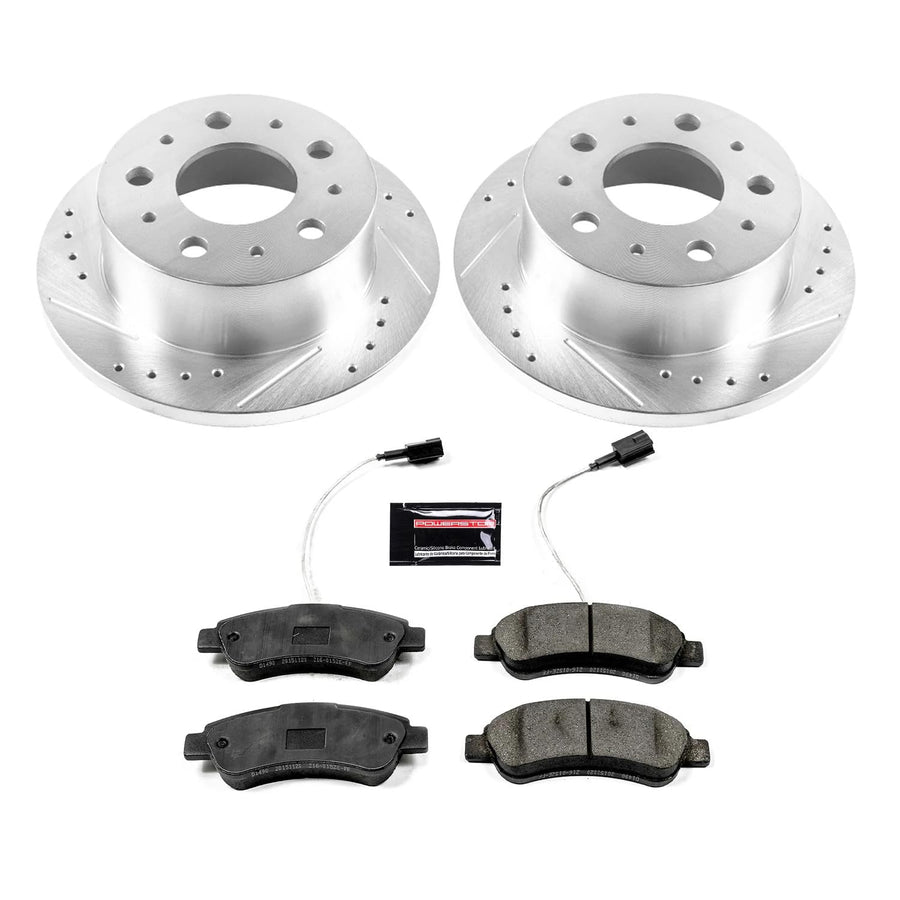 Rear Brake Kit Power Stop For 2014 2015 2016 2017 2018 2019 2020 2021 Ram ProMaster 1500 - Truck & Tow Carbon Fiber Ceramic Brake Pads & Drilled and Slotted Rotors Replacement, K7310-36