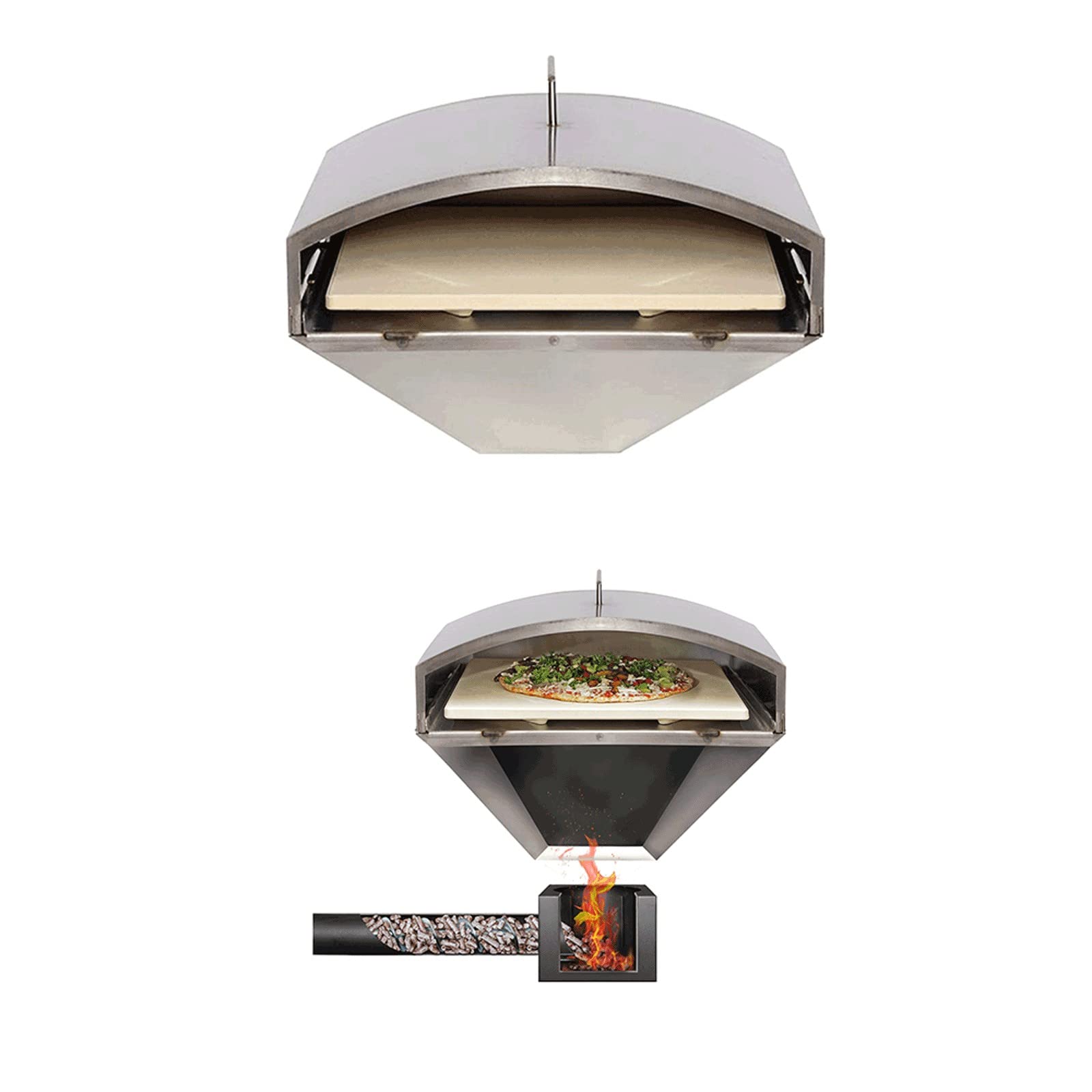 Green Mountain Grills Steel Wood-Fired Pizza Oven Attachment Accessory for Daniel Boone/Jim Bowie Model Grills with Square Pizza Stone, Silver