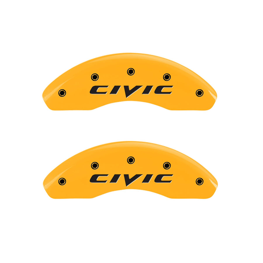 MGP Caliper Covers Yellow Powder Coat Finish 20143FCIVYL Black Characters Engraved Front Caliper Cover, Set of 2
